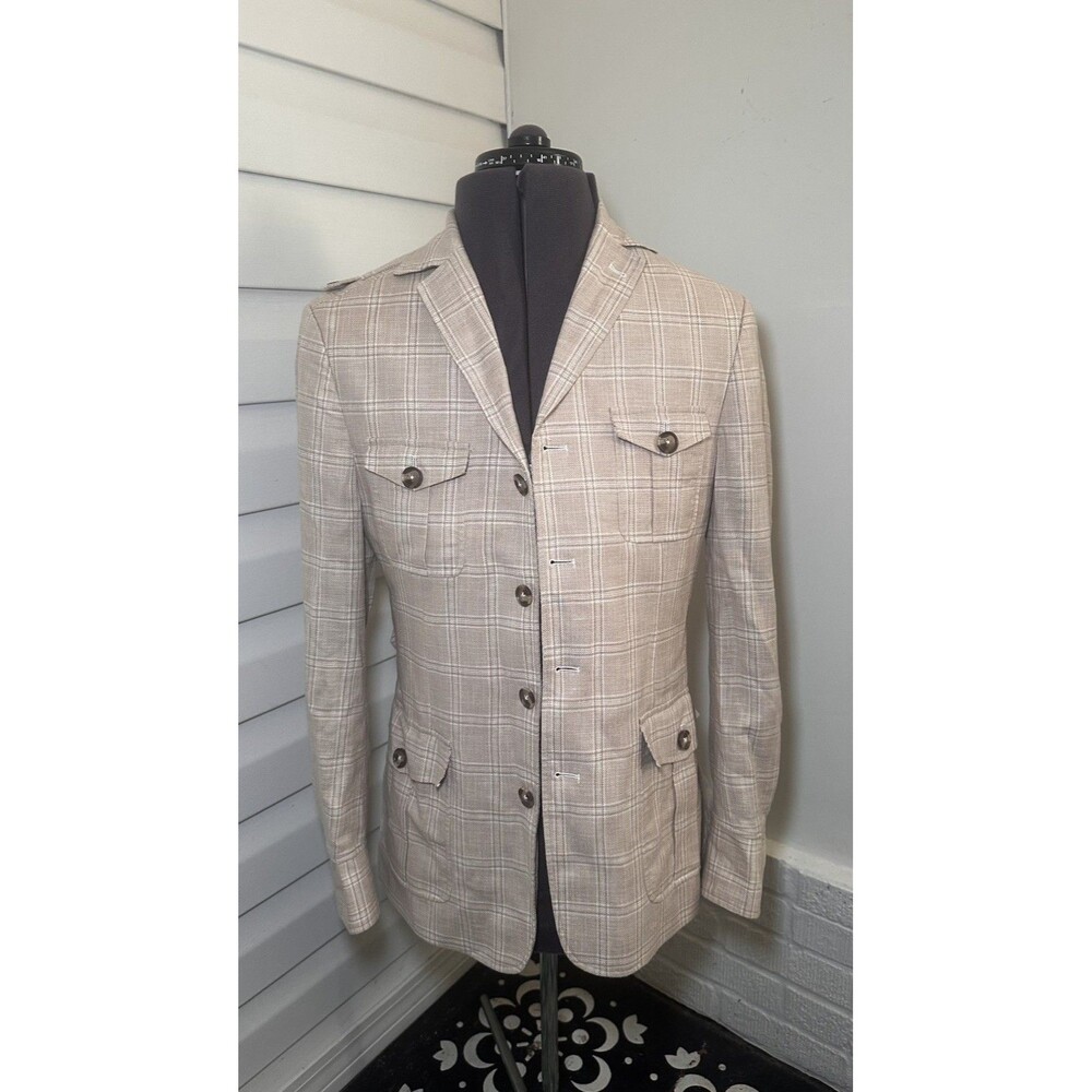 Paisley & Gray Linen Blend Blazer Plaid Tan Ivory Leisure 38R